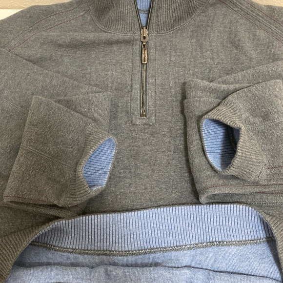 Tommy Bahama Sweater Men's Gray/Blue Quarter Zip Long Sleeve Reversible Pullover - Picture 7 of 16